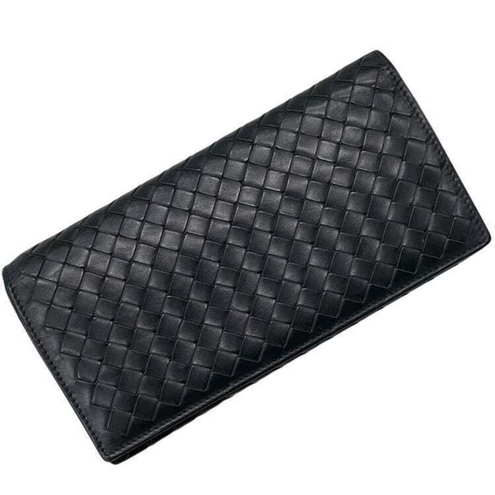 Bottega Veneta Bifold Long Wallet Intrecciato Weave Leather Black